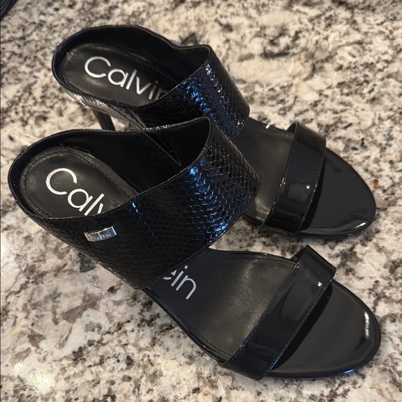 Calvin Klein Shoes - Calvin Klein Black Patent & Snake-Texture Heel Sandals